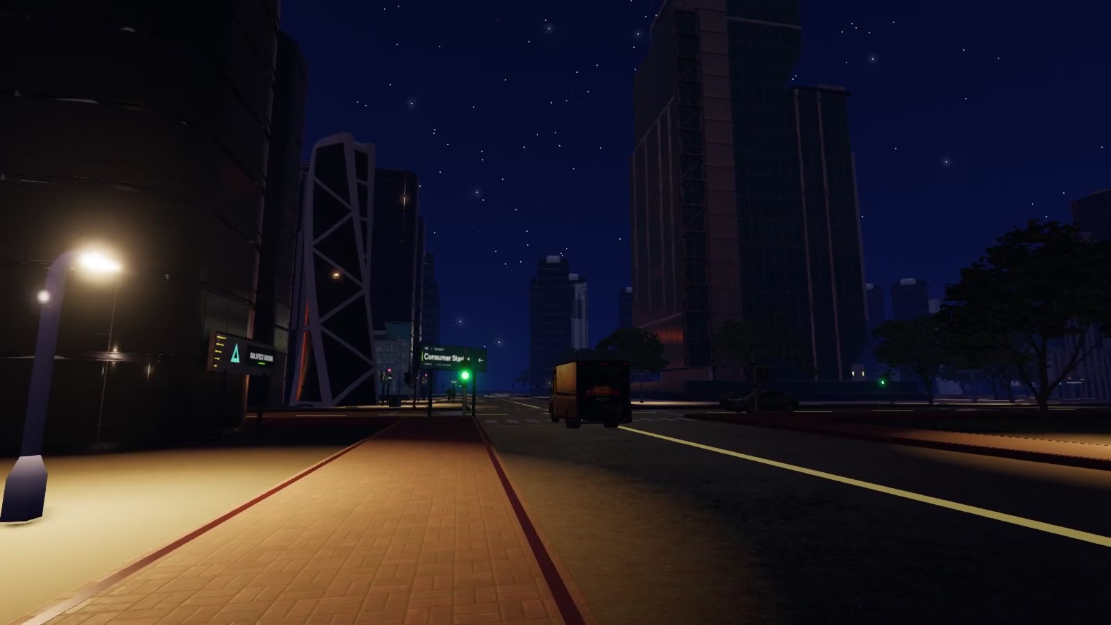 The lights and avenues of Twinmark after dark